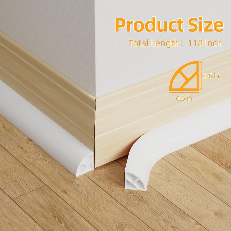 MUSRCYIO Flexible Quarter Round Molding,118 Inch Peel and Stick Silicone Quarter Round Shoe Molding,Caulk Strip for Wall Edge Floor Corner,Bendable Self-Adhesive Baseboard Trim for Countertop Cabinet and Stair - Image 2
